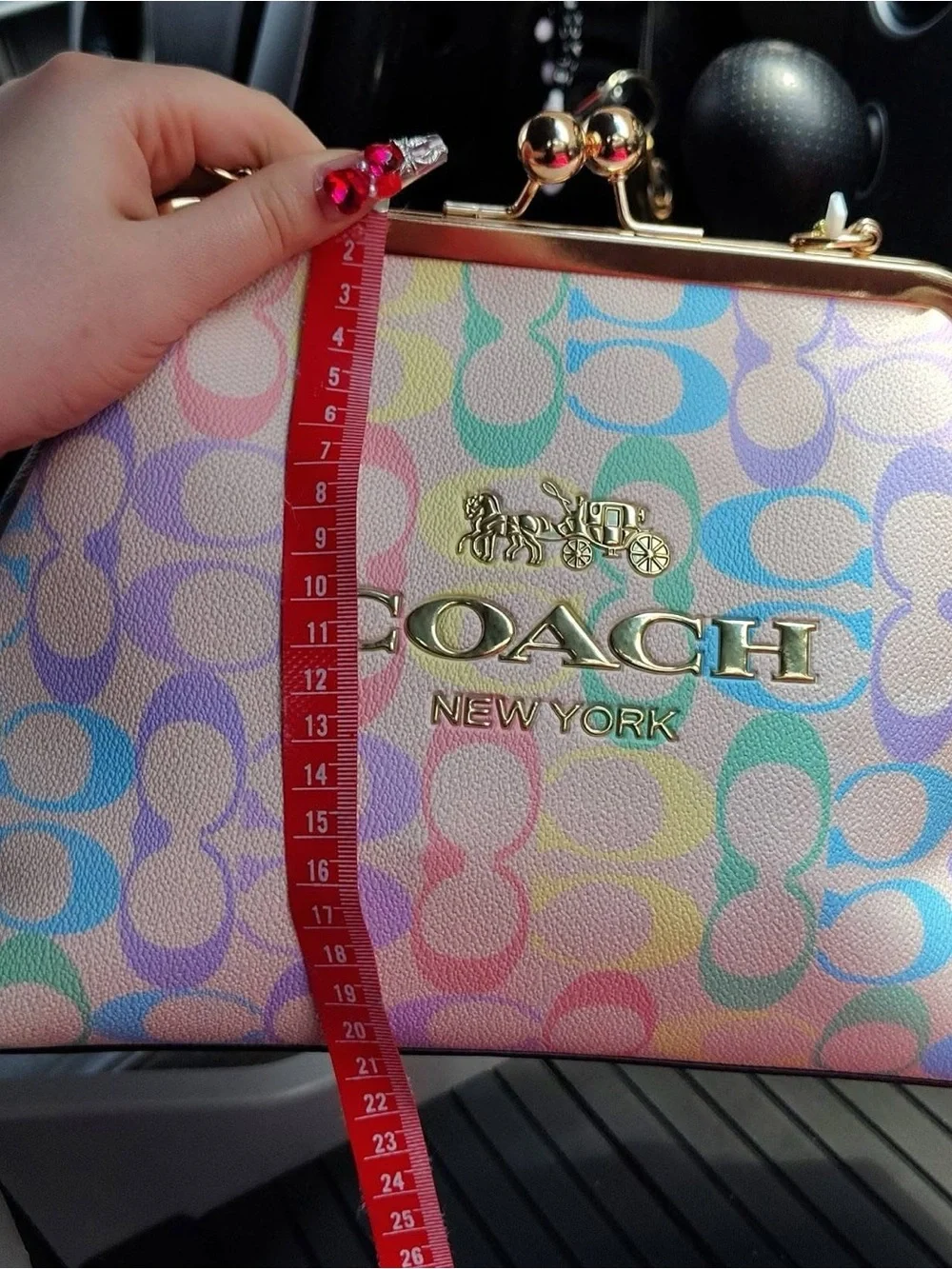 Coach Multicolor Pastel Signature Kiss-Lock Frame Clutch